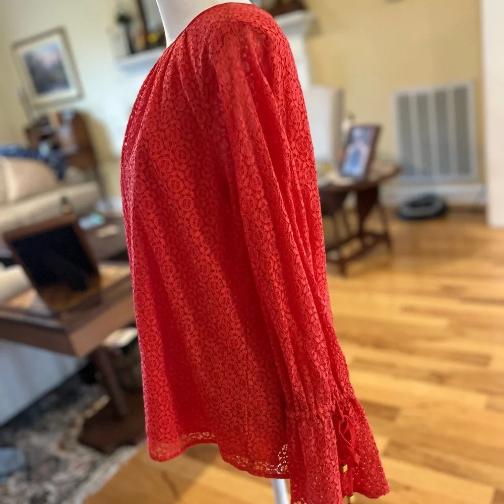 Michael Kors Vibrant Coral Crochet Lace Bell Sleeve Women’s Blouse